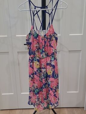 Love Silk Navy Floral Strappy Sundress with Pink & Yellow Blooms